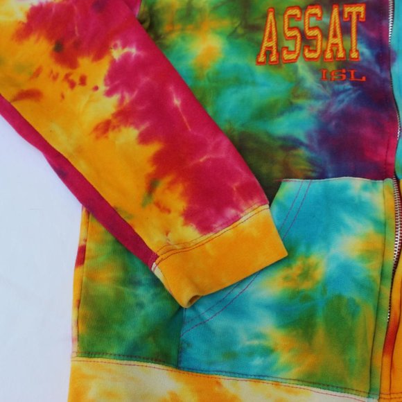 YOUTH MEDIUM TIE DYE HOODIE SWEATSHIRT ZIPPER ASSATEAGUE ISLAND EMBROIDERY - Picture 4 of 6